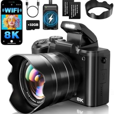 8K Digital Cameras for Photography - Autofocus 88MP WiFi Profession Camera with Dual-Lens - 16X Digital Zoom Photography Camera for YouTube with Lens Hood, Touch Screen, 2 Batteries & Charging Stand