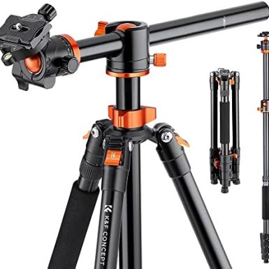 K&F Concept 73 inch /186cm Camera Tripod,Transverse Center Column Aluminium DSLR Tripod with 360 Degree Ball Head 10kg Load Capacity,Quick Release Plate,Detachable Monopod T255A3+BH-28L